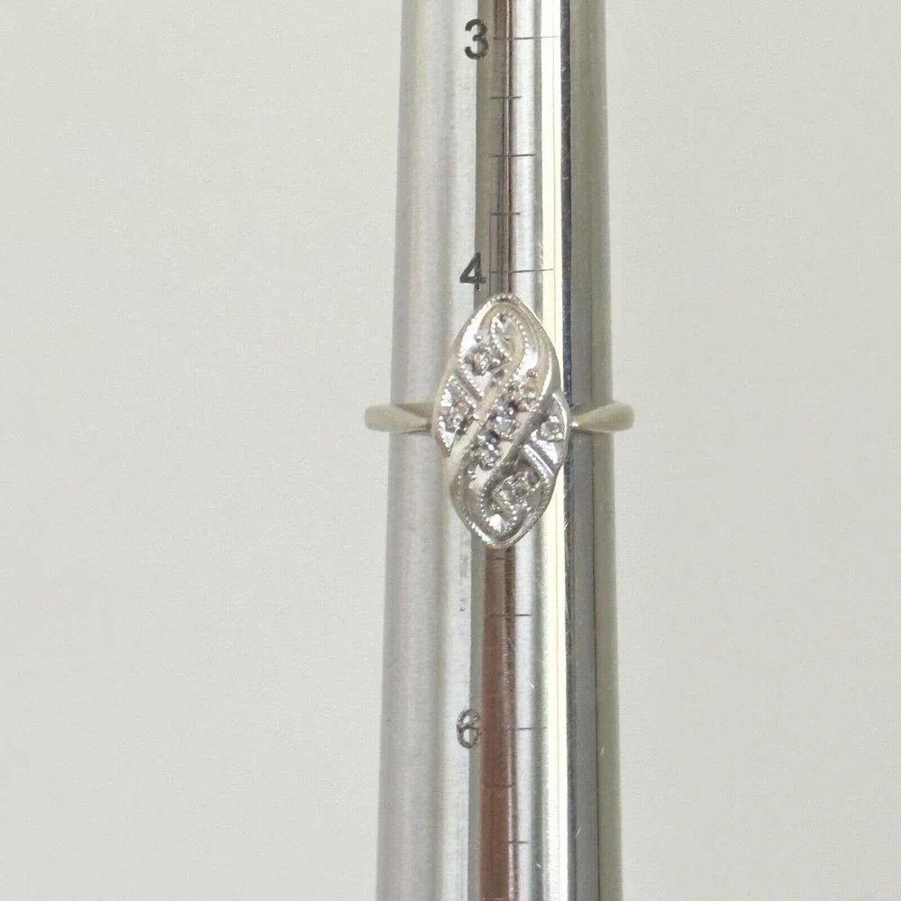 14K Solid White Gold Vintage Antique Deco Style Diamonds Band Ring Size 4.75
